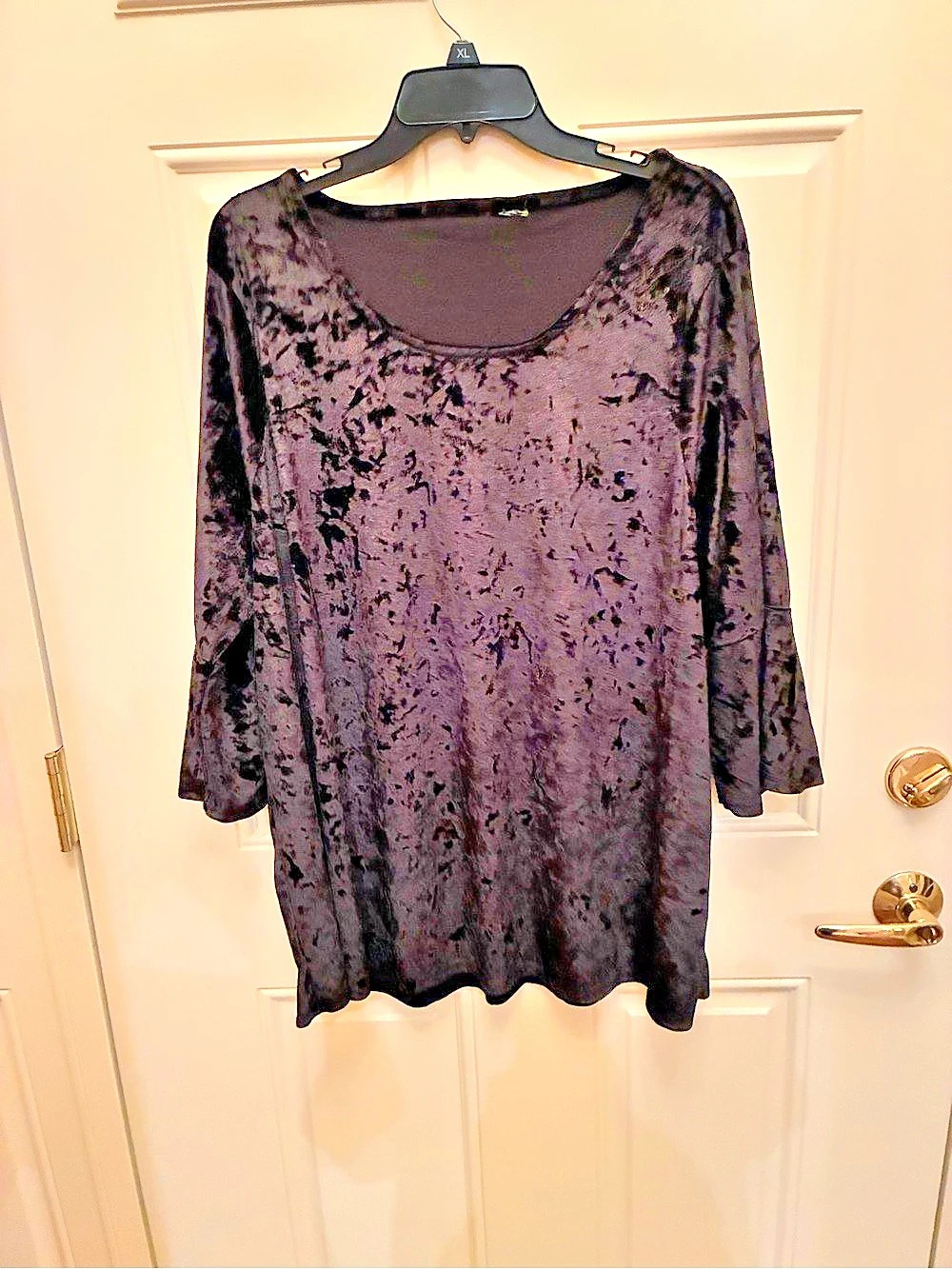 Jaclyn Smith Black Velvet Tunic Top with Burnout Bell Sleeves